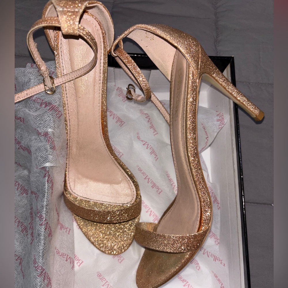 Bella Marie Gold Stiletto Heels with Glitter